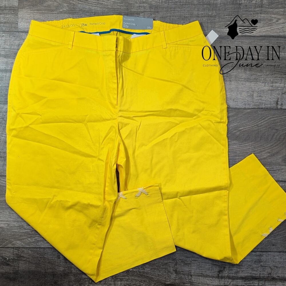Talbots Plus Size Perfect Crop Slim Leg Pants Yellow NWT $89.50 Size 18W